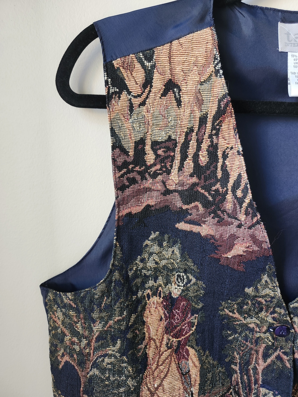 Tabi 90's Navy Cross Stitch Tapestry Equestrian Vest - Picture 4 of 11